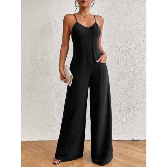 Crisscross Backless Wide Leg Cami Jumpsuit black - Picture 3 of 6